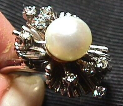 Beautiful Late 1950's 14K White Gold Pearl and Diamond Ring - Estate Piece