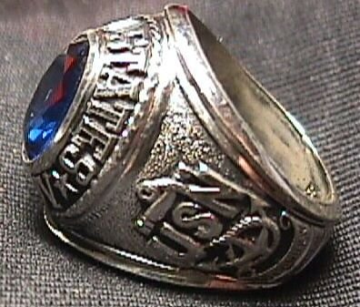 Men's Sterling Silver United States Navy Ring - Blue Stone - Estate Piece