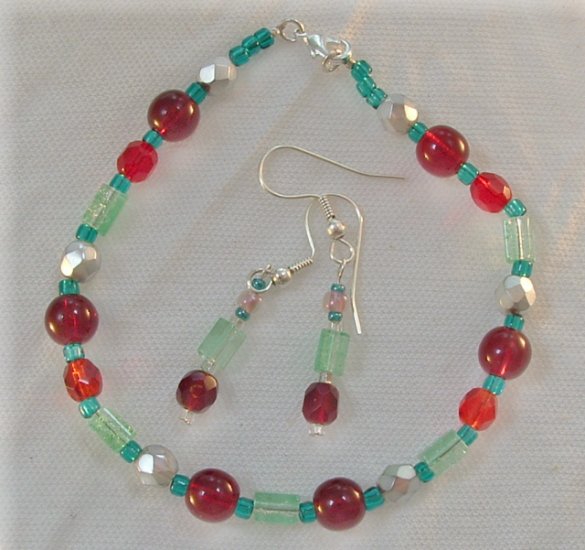 Red & Green Bracelet and Earring Set