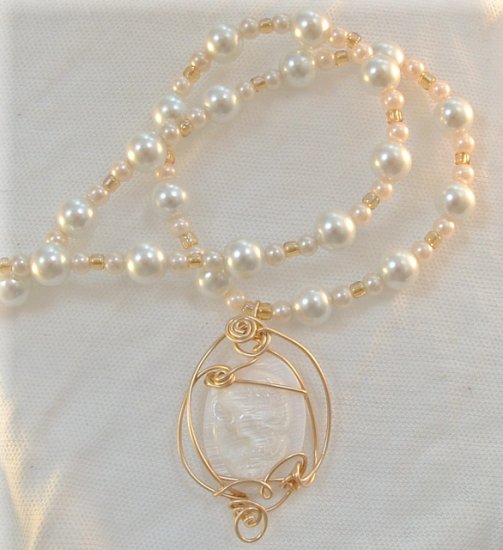 Clearance Sale! Lady Sarah, Mother of Pearl Cameo Necklace