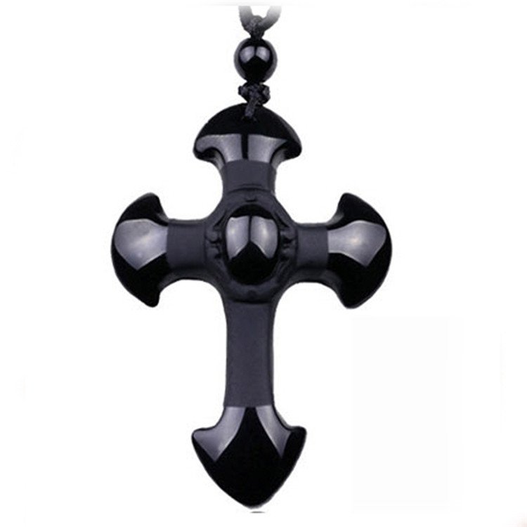 Obsidian cross jade necklace pendant