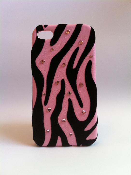 Pink Zebra Bling Rhinestones Phone Case iPhone 4G/ 4S
