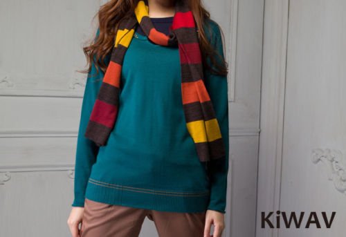Knitwear Green Long Sleeve Pullover Merino Wool V-neck Knit Sweater Top Women