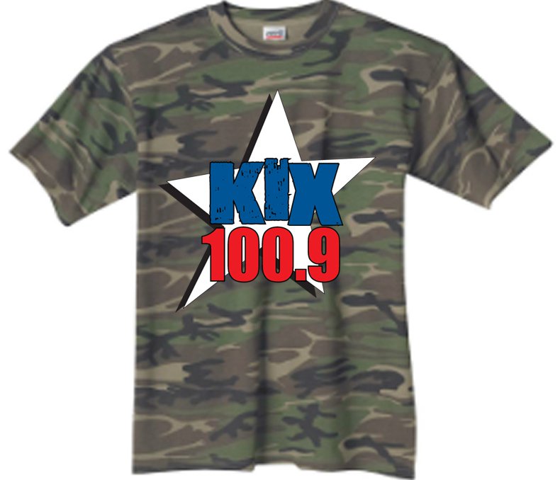 Large - Camouflage - "Kix 100.9" 100% Cotton T-shirt