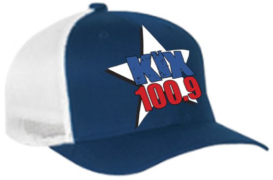 One-Size-Fits-All "Kix 100.9" Navy/White Trucker Mesh FlexFit Hat