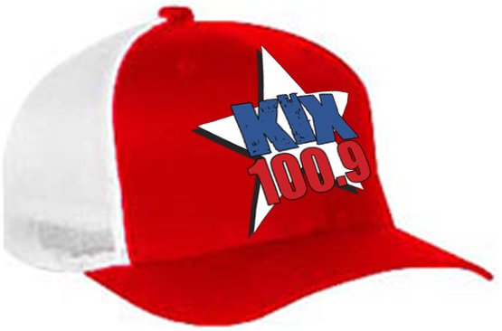One-Size-Fits-All "Kix 100.9" Red/White Trucker Mesh FlexFit Hat