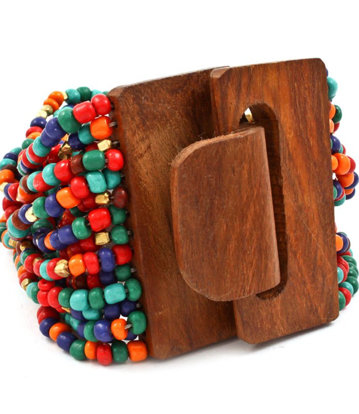 Bohemian Wooden Clasp Beaded Bracelet