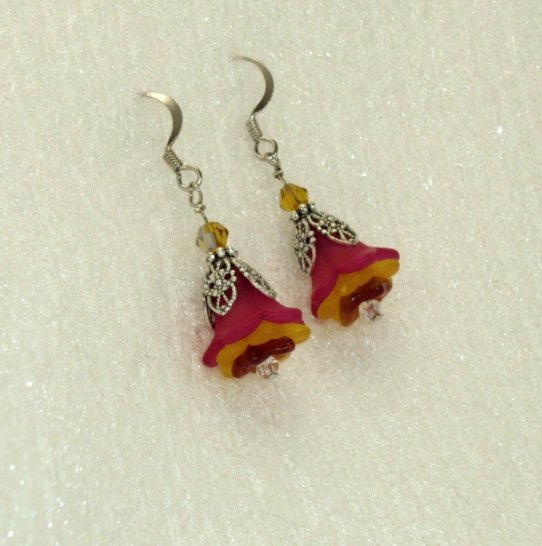 pink and yellow autumn flower earrings