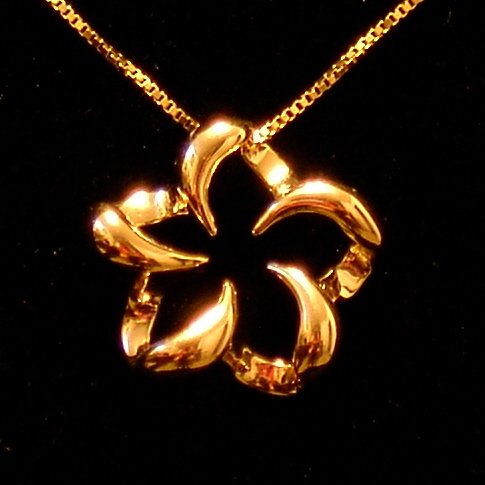 14kt Gold Floating Hawaiian Plumeria Flower Pendant, Large
