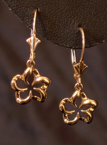 14kt Gold Hawaiian Plumeria Flower Lever Back Earrings, small