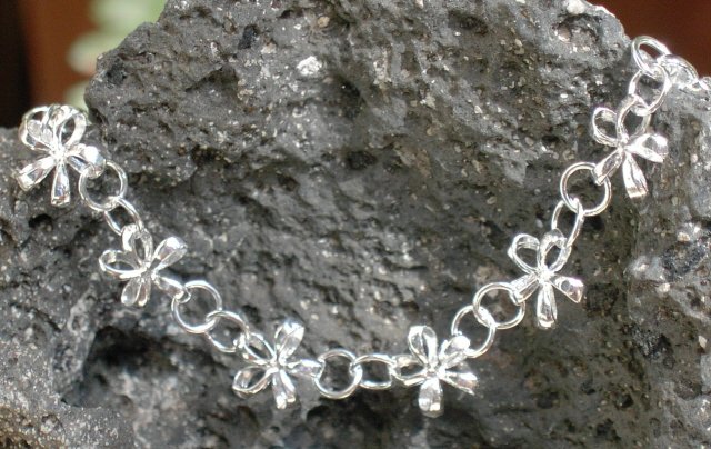 Silver Hawaiian Plumeria Flower Bracelet