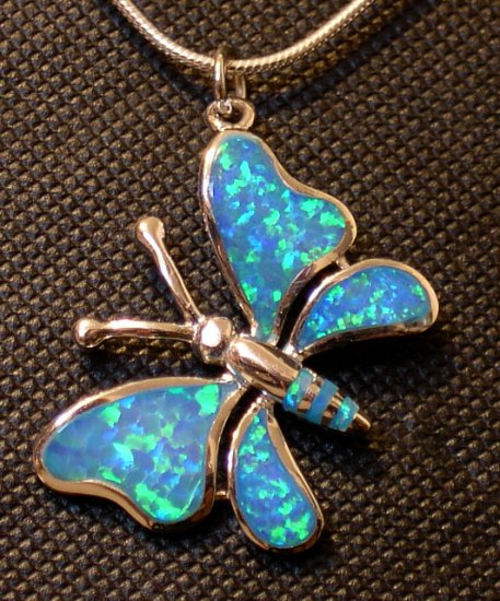 Opal Butterfly Pendant in Silver