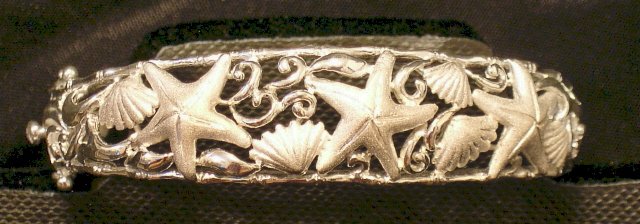 Silver Seashell and Starfish Bangle Bracelet