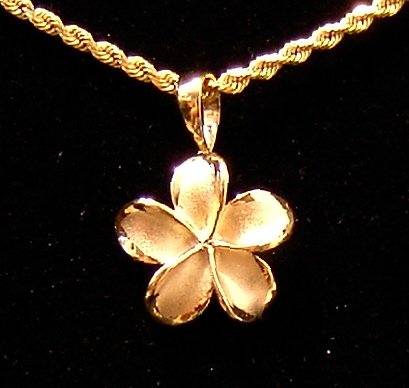 14kt Gold Hawaiian Plumeria Flower Pendant, medium