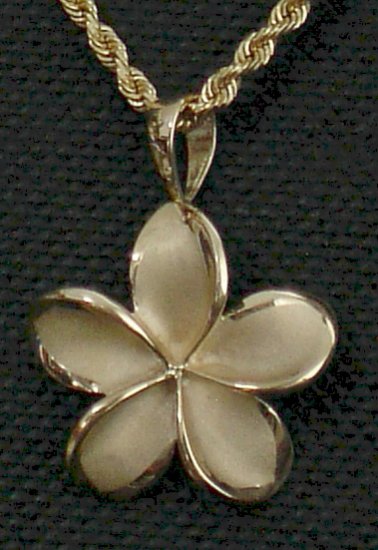 14kt Gold Hawaiian Plumeria Flower Pendant, Large