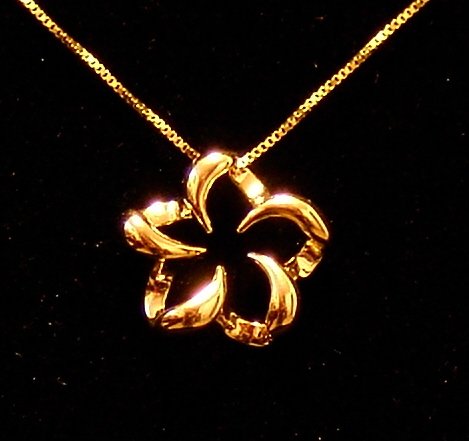 14kt Gold Floating Hawaiian Plumeria Flower Pendant, Small