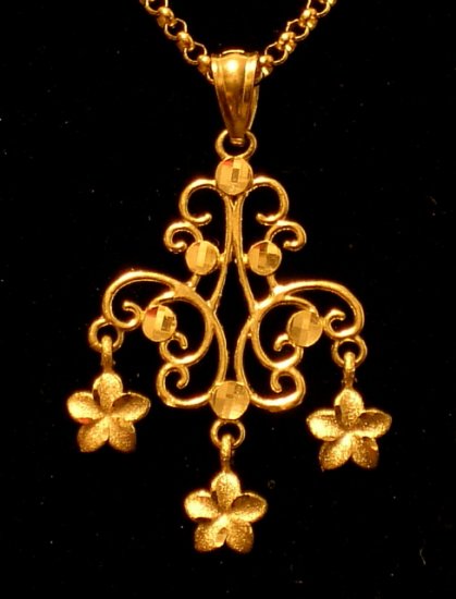 14kt Gold Chandelier Hawaiian Plumeria Flower Pendant