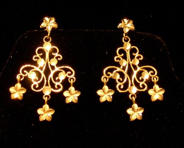 14kt Gold Hawaiian Plumeria Chandelier Earrings