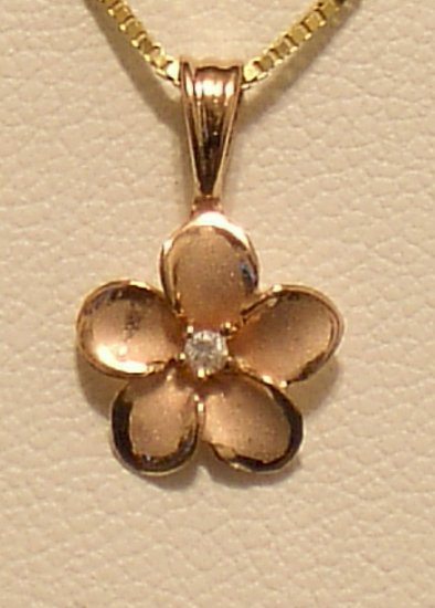 14kt Rose Gold Hawaiian 10mm Plumeria Pendant w/ cz stone