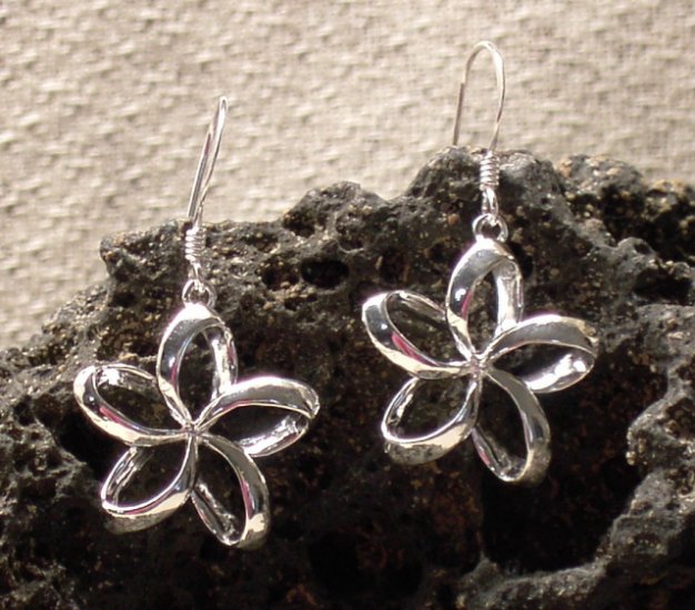 Silver Hawaiian Plumeria Flower Earrings