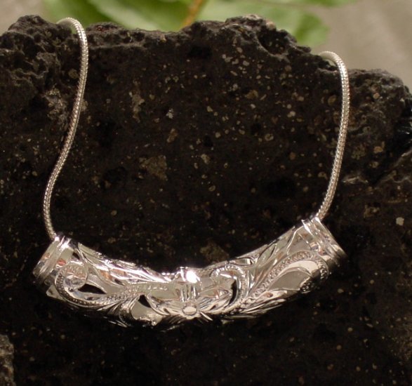 Silver Hawaiian Plumeria Slider Bead Pendant with chain