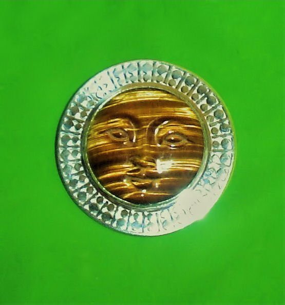 SAJEN Carved Tiger Eye Moon Goddess Sterling Pendant/Brooch