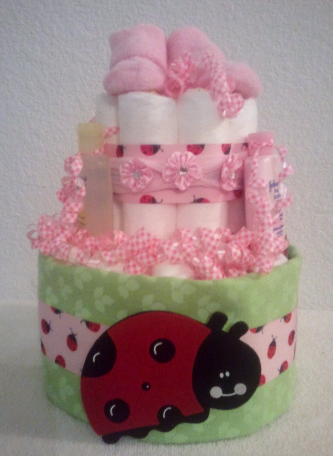 Diaper Cake 2 Tier Lovely Ladybug Girl Baby Shower Gift
