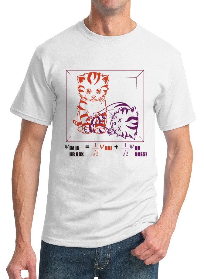 Physics T-Shirt - Size M - Unisex White - Schrodinger's LOLcat (Hot Version)