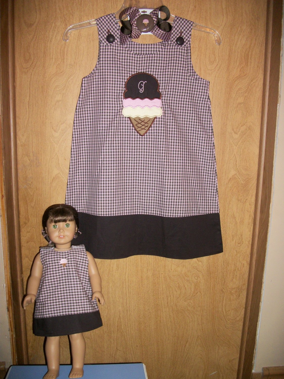 Girls Aline Dress monogrammed 4t-8yrs with a matching 18in doll dress and hairbow