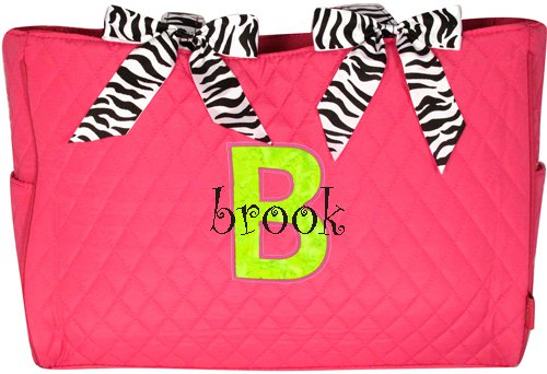 Diaper Bag w/ Zebra Trim (LETTER APPLIQUE)
