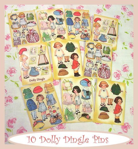 10 Mini Vintage Style "Dolly Dingle" Pins P10