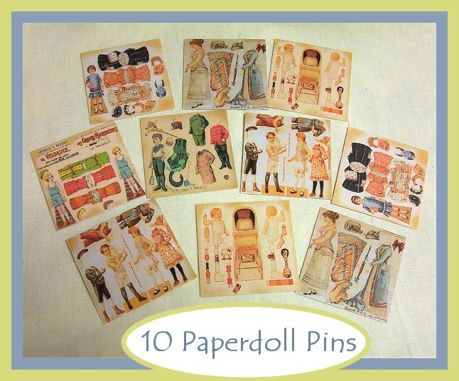 10 Mini Vintage Style Paper Doll Pins P11