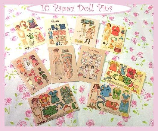 10 Mini Vintage Style Paper Doll Pins P21