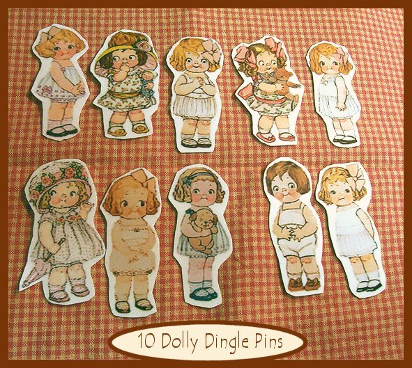 10 Mini VintageStyle Dolly Dingle Pins P5