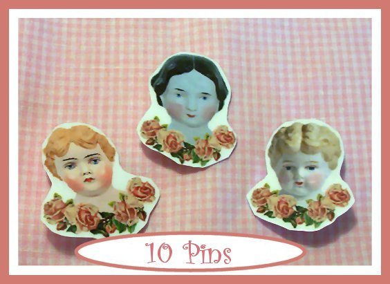 10 Mini China Doll Pins P25 Doll or Teaparty Favors