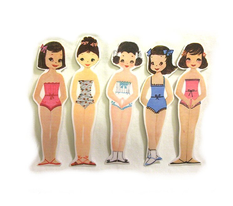 5 Vintage Style Paperdoll Thread/Ribbon/Lace Keeper A10