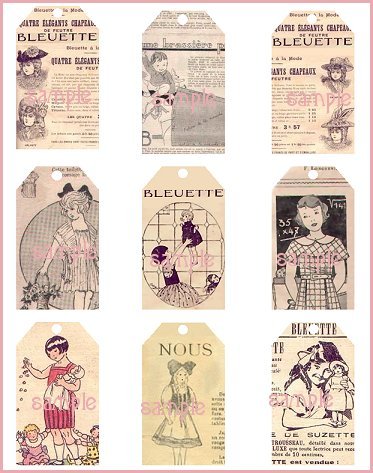 Bleuette Tag Sheet #1 Vintage Style Doll Tags