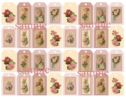 32 Shabby Cottage Rose Pink Tags S36B