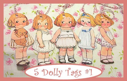 Dolly Dingle Tag Set Vintage Retro Style 5 Pc #1
