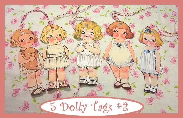 Dolly Dingle Tag Set Vintage Retro Style 5 Pc #2