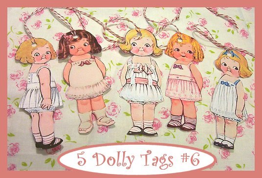 Dolly Dingle Tag Set Vintage Retro Style 5 Pc #6