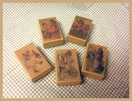 5 Wee Doll Boxes/Lids #V2 Antique Style Doll Boxes