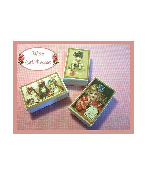 3 Wee Doll Boxes/Lids #V11 Antique Style Cat Boxes
