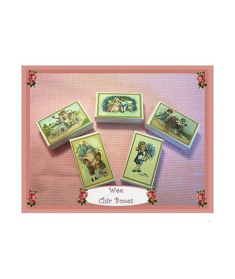 5 Wee Doll Boxes/Lids #V12 Antique Style Boxes