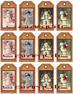 12 Vintage Primitive Santa Tags #1
