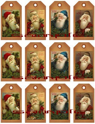 12 Vintage Primitive Santa Tags #3