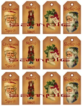 12 Vintage Primitive Santa Tags #4