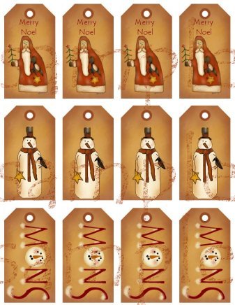 12 Vintage Primitive ChristmasTags #8