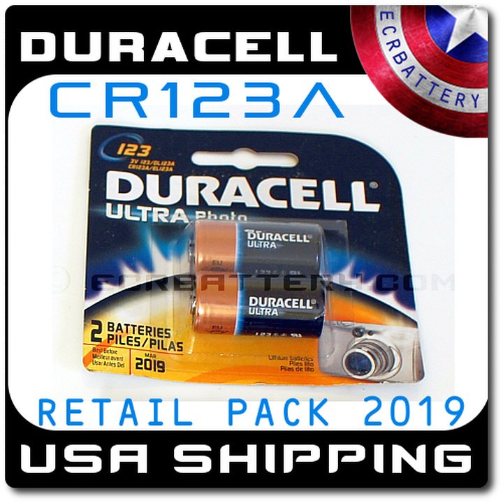 2 Pack Duracell Ultra CR123A Photo Lithium 3V Battery