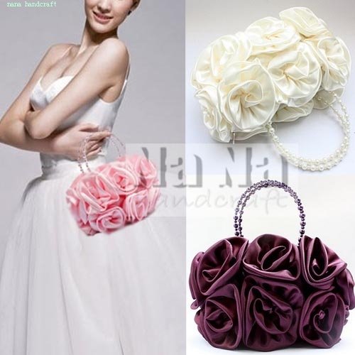 NEW Rose Evening Purse Bride Tote Cross Body bag Wedding Purse Women Gift SIL005